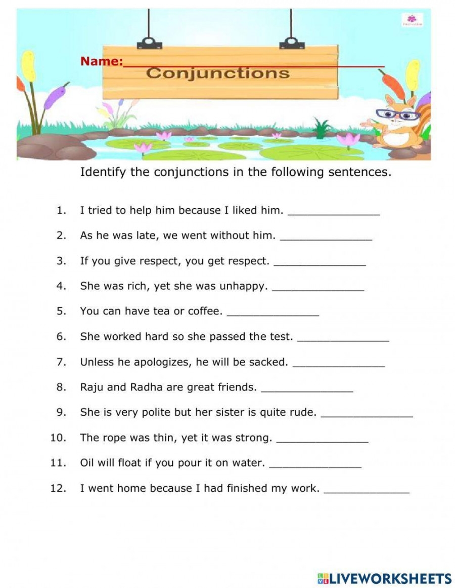 Conjunction Worksheet For Grade 3 Printable PDF Template