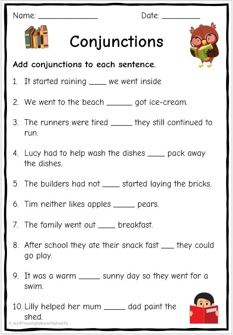 Conjunction Worksheets Free Printables Worksheets Library