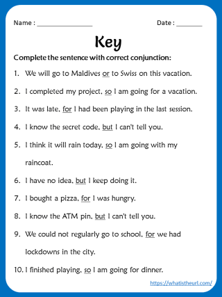 Conjunctions Worksheets With Answers key Your Home Teacher