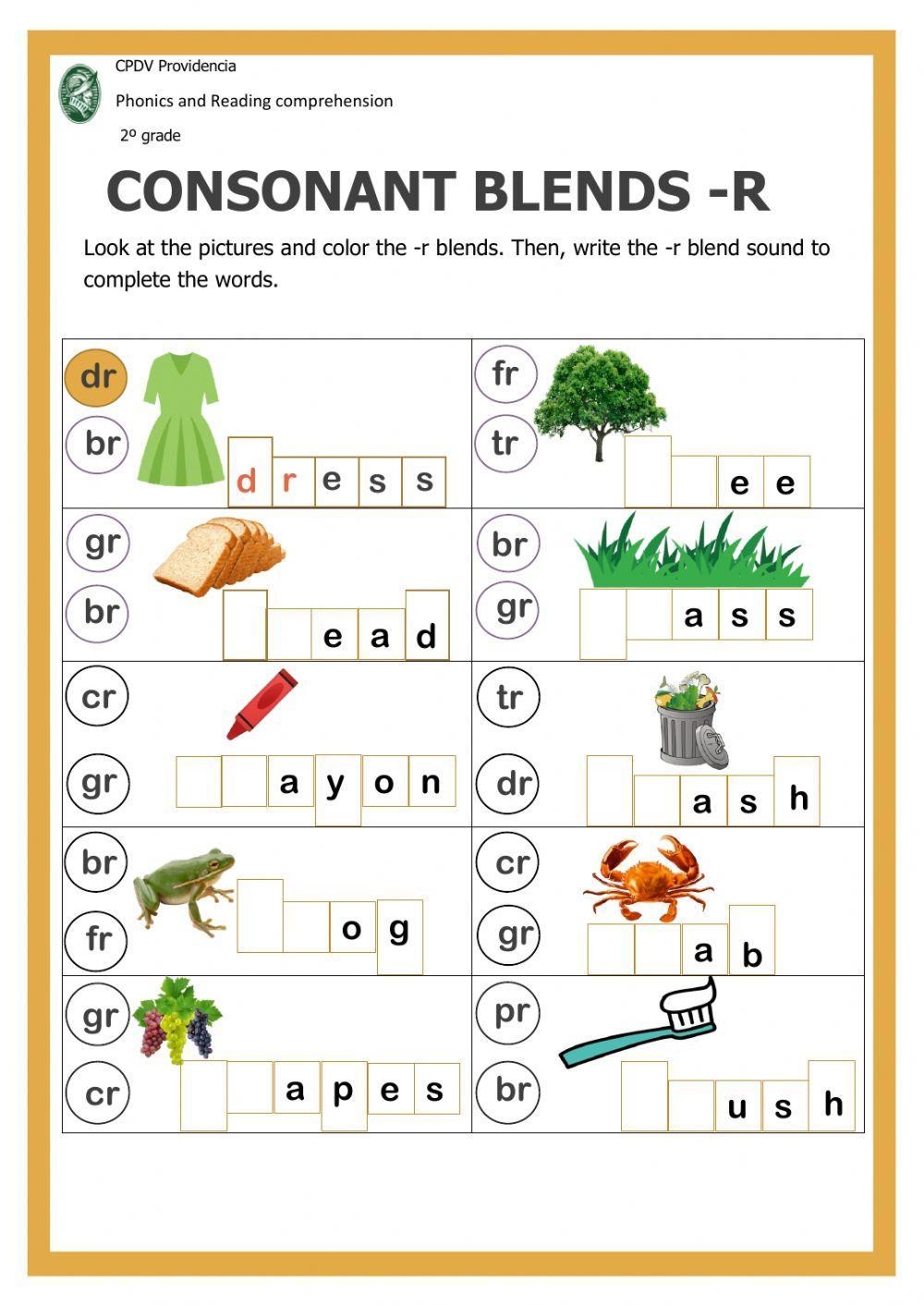 Consonant Blends With r Interactive Worksheet Live Worksheets 