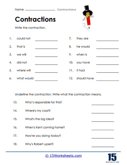 Contractions Worksheets 15 Worksheets Worksheets Library