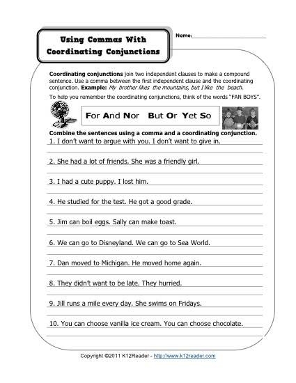 Coordinating Conjunctions Worksheets With Answers Worksheets Master