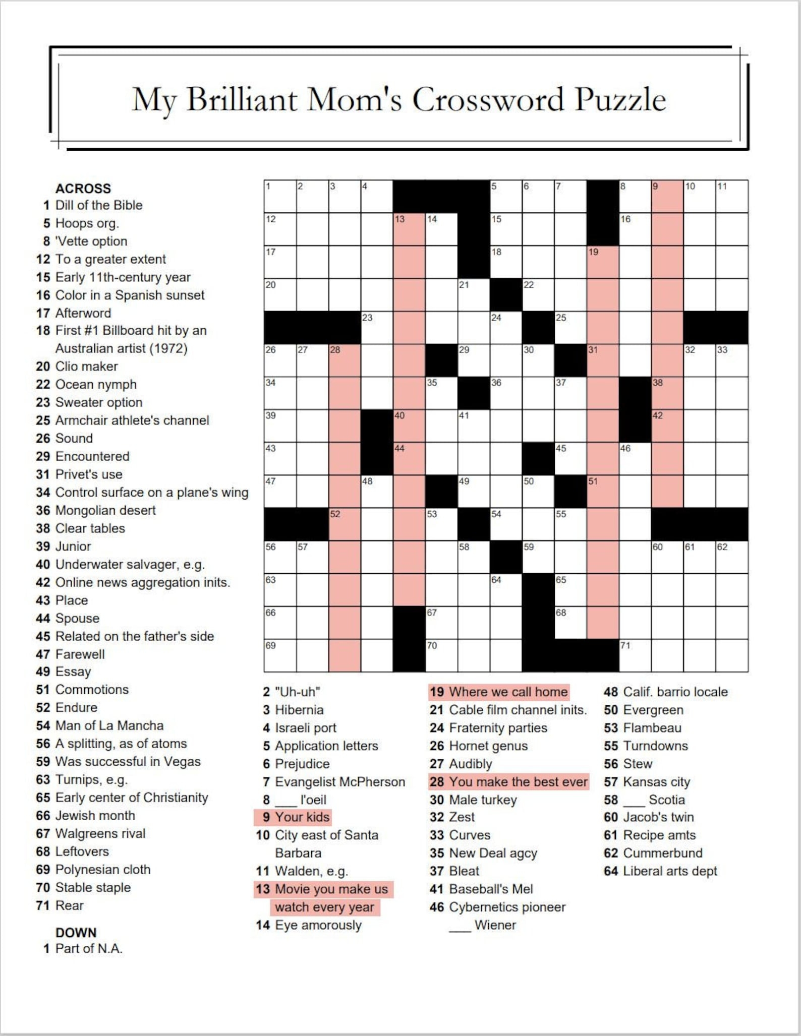 Crossword Digital Downloadable Crossword Custom Crossword Etsy