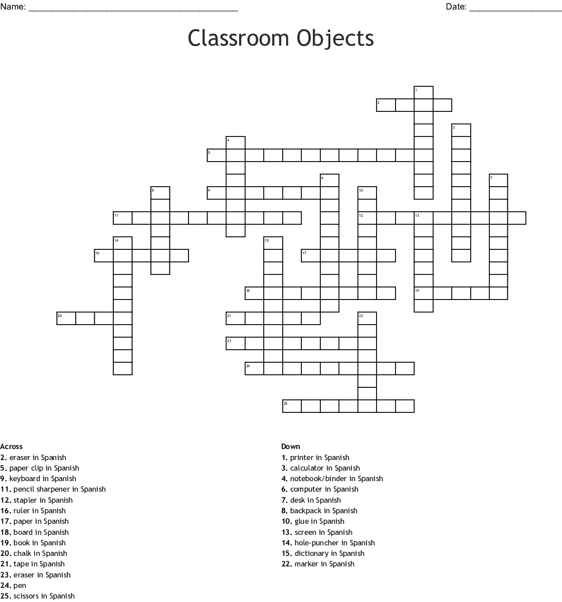 Crossword Puzzles In Spanish Printable