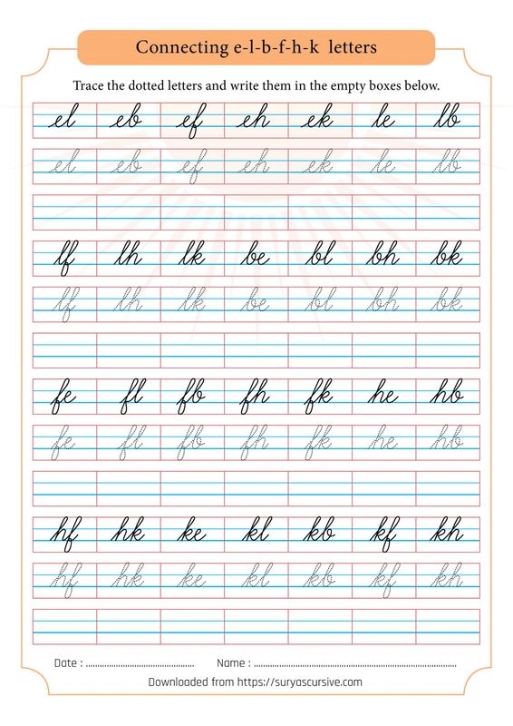 Cursive Writing Practice Sheets