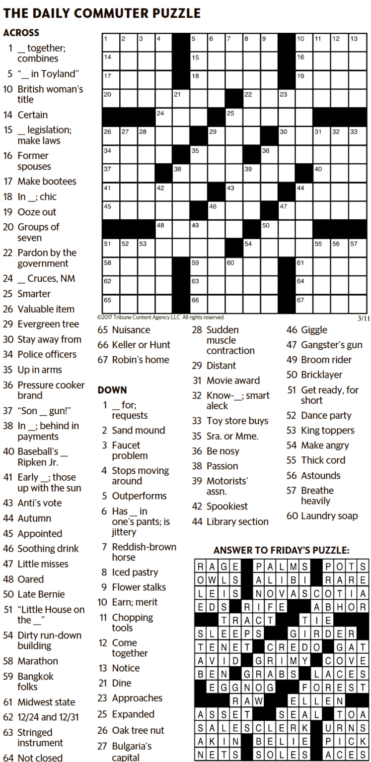 Daily Commuter Crossword Puzzle By Jacqueline Mathews Printable 