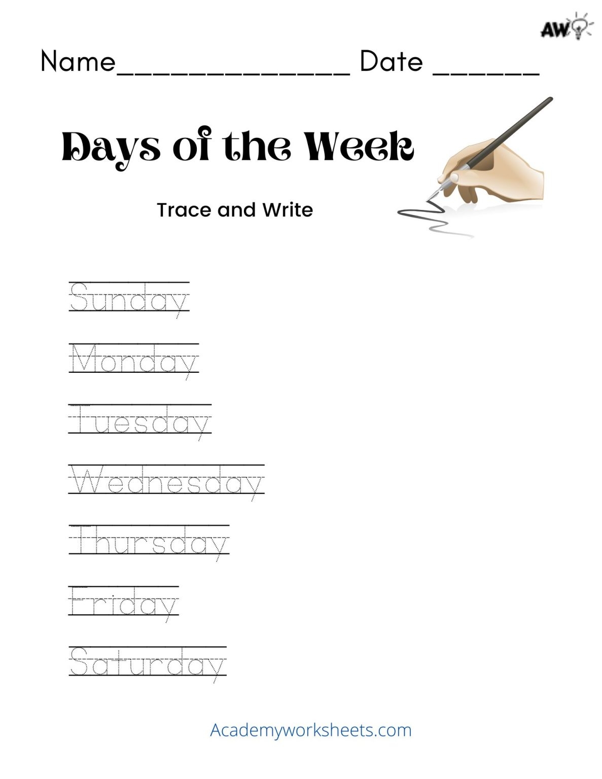 Days Of The Week Worksheets PDF Academy Worksheets