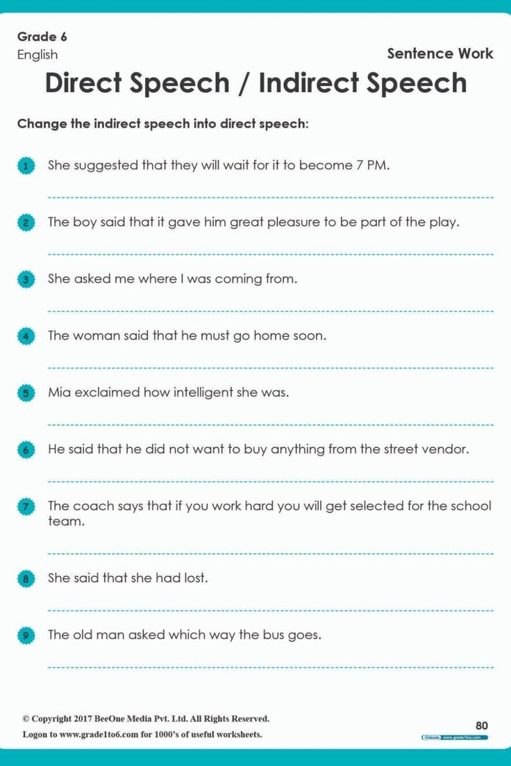 Direct And Indirect Speech Worksheet Transform Indirect Speech Into