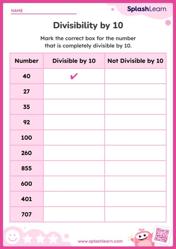 Divisibility Check By 10 Printable Math Worksheet Worksheets Library