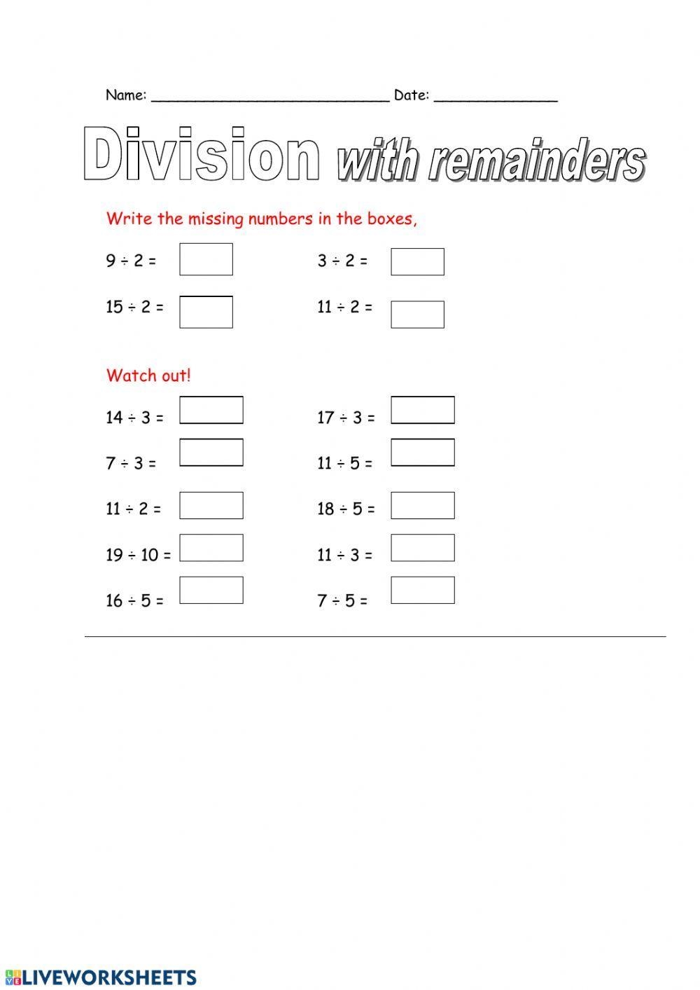 Division With Remainders Worksheet Live Worksheets Worksheets Library