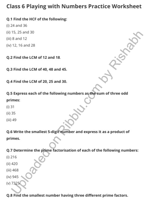 Download Free Pdf Of Chapter 3 Playing With Numbers Worksheets For 