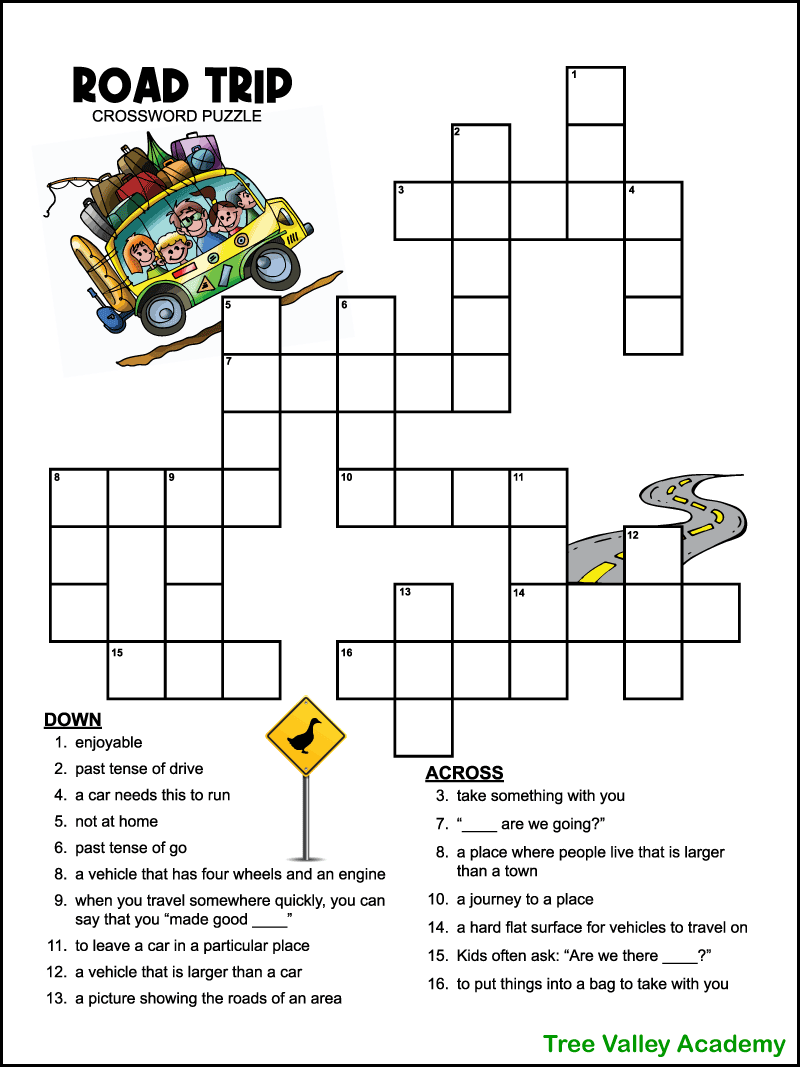 Easy Road Trip Crossword Puzzle For Kids Road Trip Activities