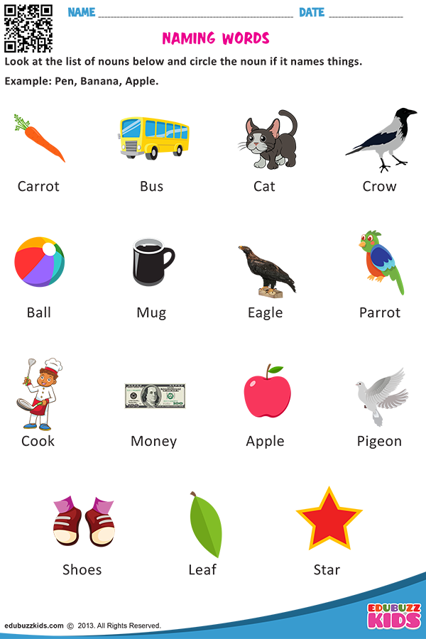 English Class 1 Naming Words Nouns Worksheet 7 Answer Vrogue co