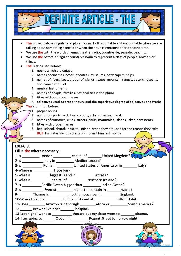English Grammar Articles Worksheet