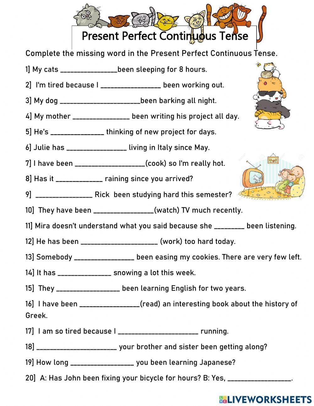 Exercises Past Simple Present Perfect Continuous PDF Perfect 