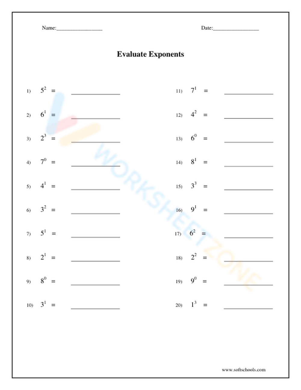 Exponents Worksheets With Answer Key Worksheets Library