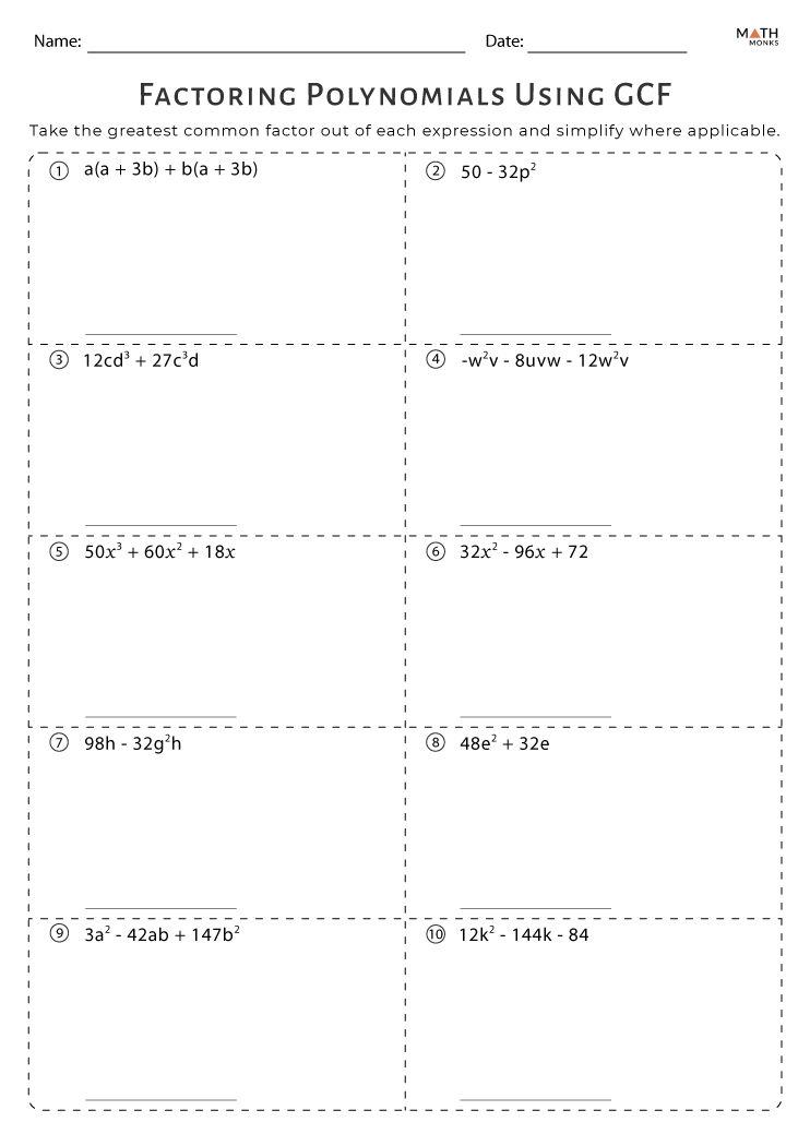 Factoring GCF Worksheets Math Monks