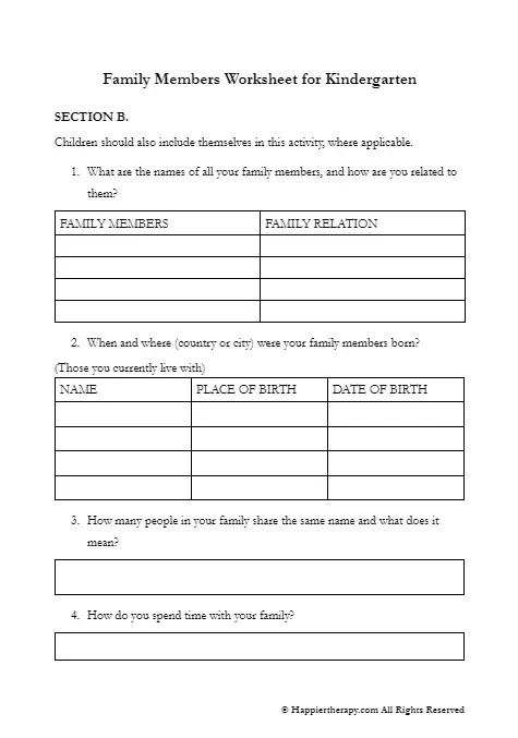 Family Members Worksheet For Kindergarten HappierTHERAPY
