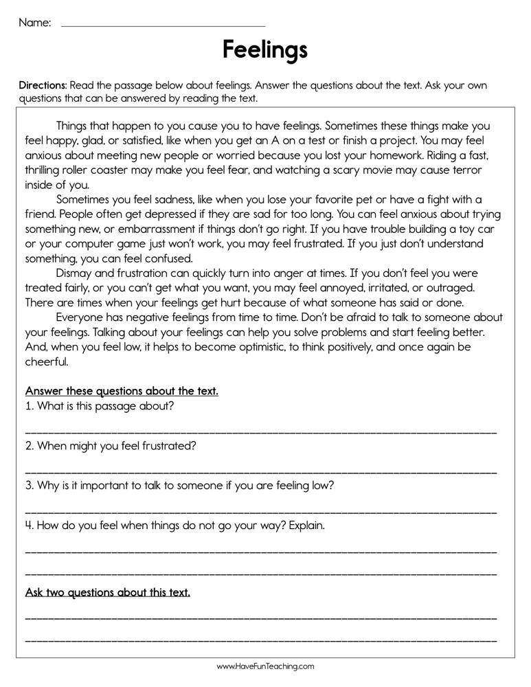 Feelings Worksheet Have Fun Teaching Worksheets Library