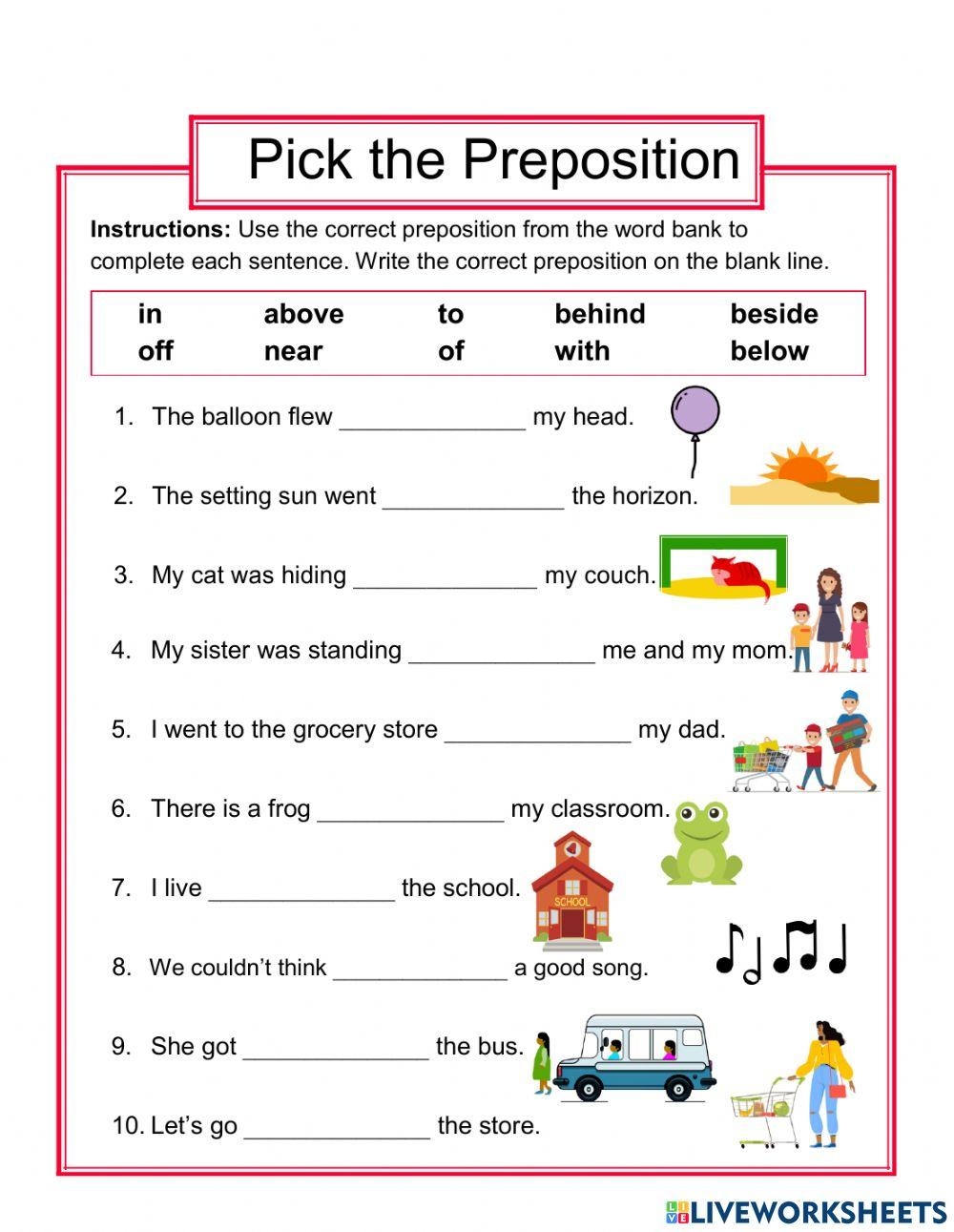 Fill In The Blanks With Correct Prepositions Preposition Worksheets 