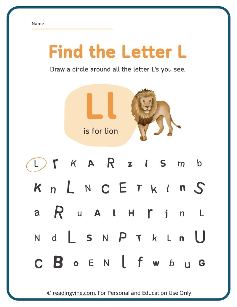 Find The Letter L Worksheet image ReadingVine