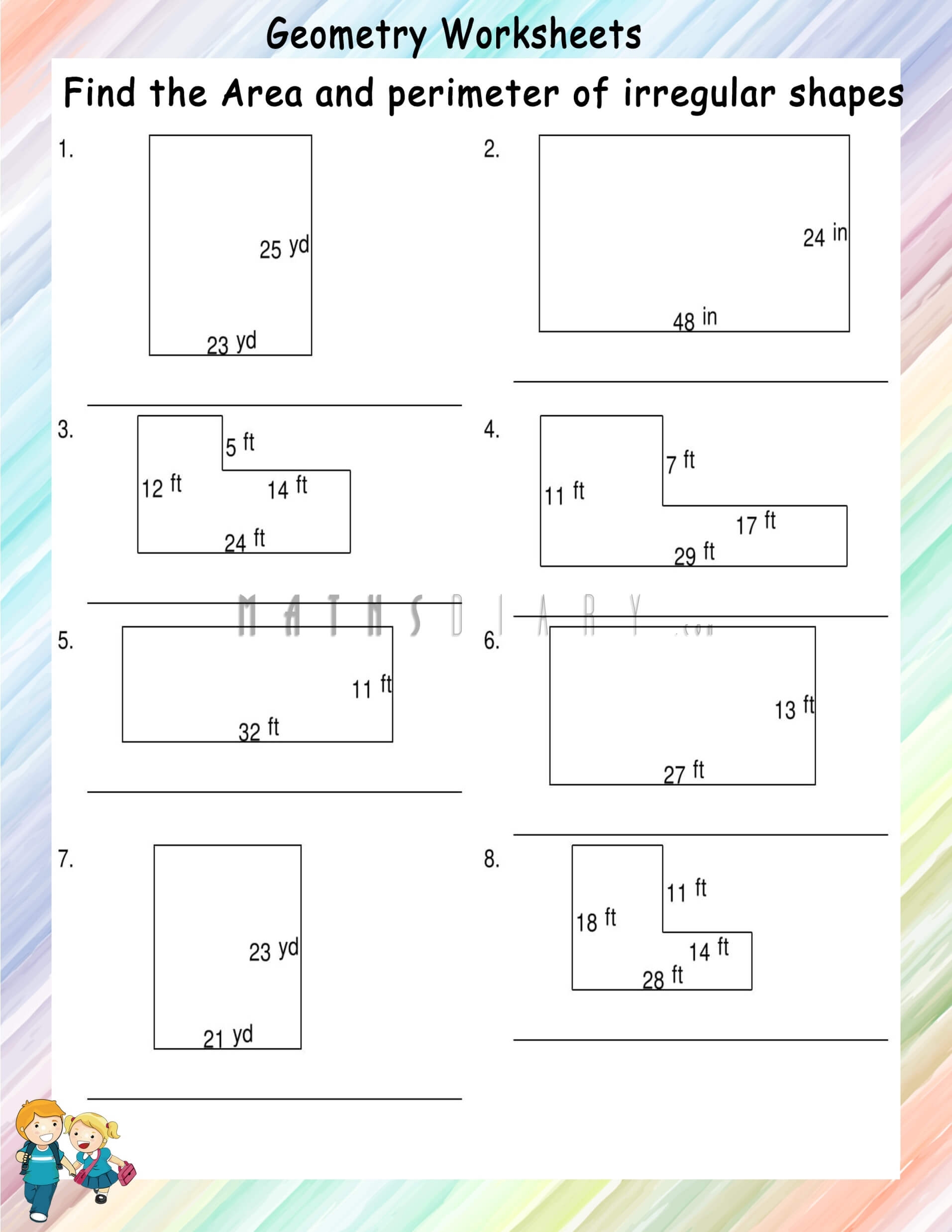 Finding Area And Perimeter Of Irregular Shapes Math Worksheets 