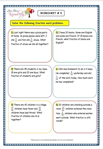 Fraction Word Problems Grade 6 Worksheets Worksheets Master