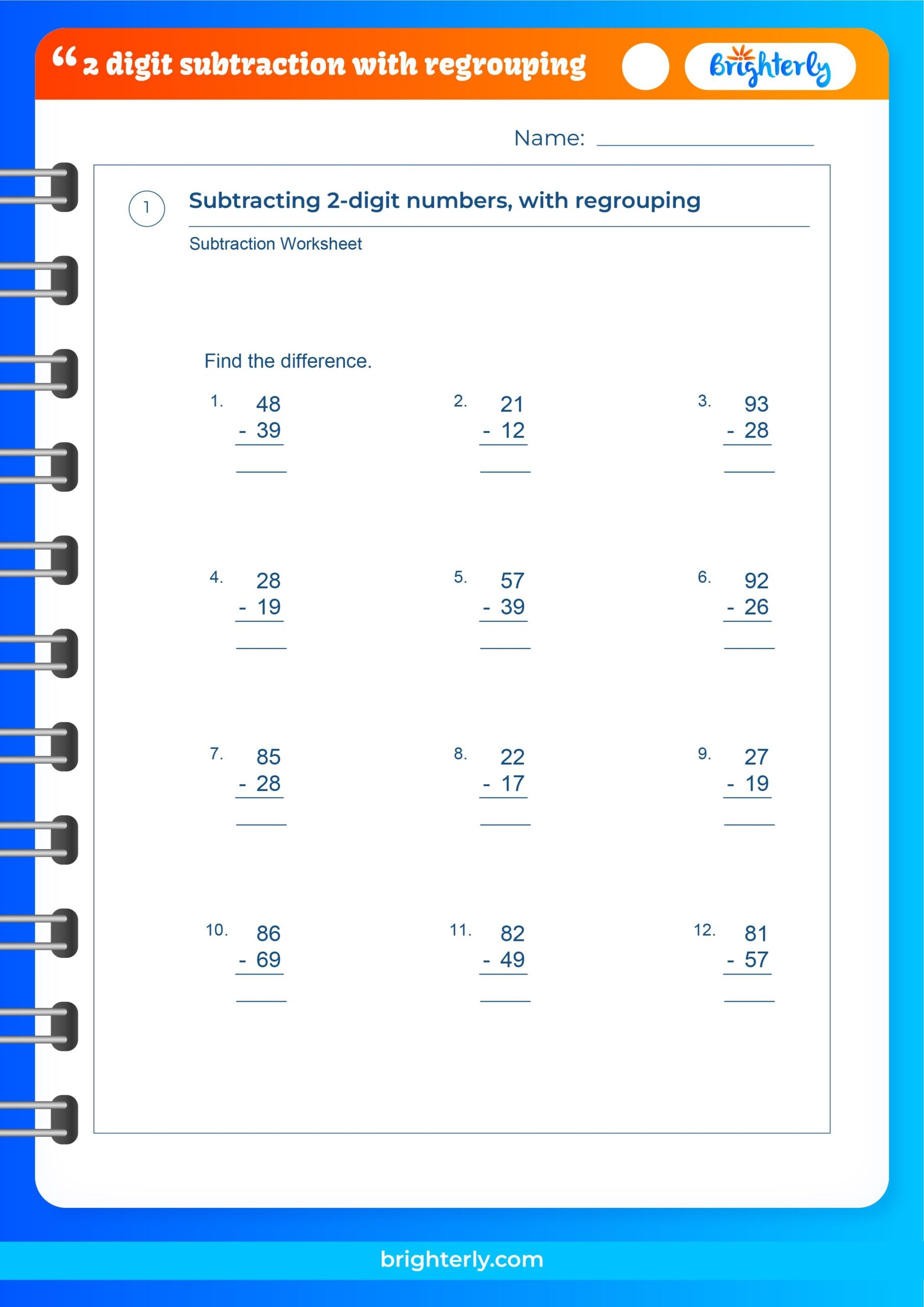 FREE 2 Digit Subtraction With Regrouping Worksheets PDFs 