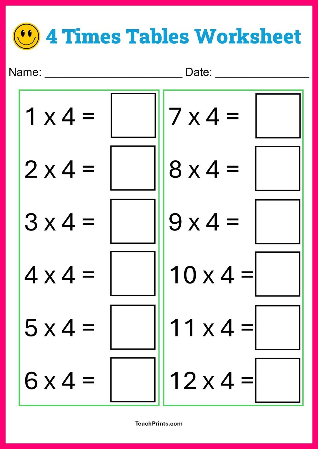 Free Nine Times Tables Worksheets 8 Versions Teach Prints