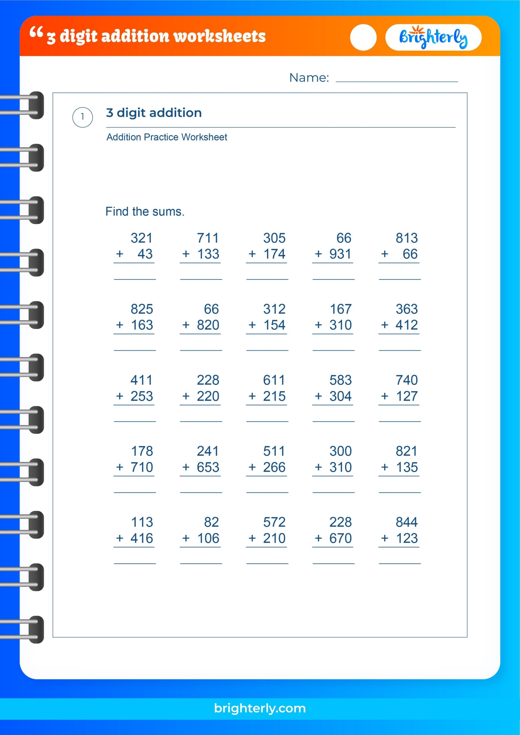 FREE Printable 3 Digit Addition Worksheets PDFs Brighterly