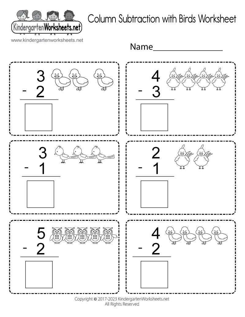 Free Printable Bird Subtraction Worksheet For Kindergarten