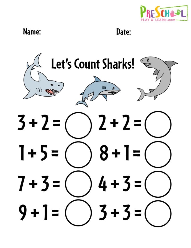 FREE Printable Kindergarten Addition Worksheets Numbers 1 10