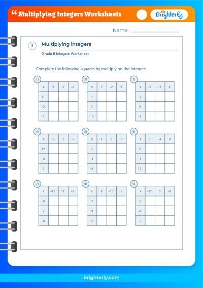 Free Printable Multiplying Integers Worksheets PDFs Brighterly 
