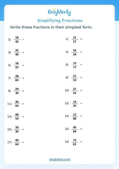 Free Printable Simplifying Fractions Worksheets For Kids 