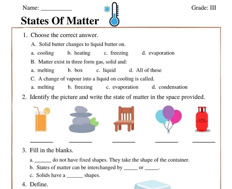 Free Printable States Of Matter Class 3 Worksheet For Teachers And 