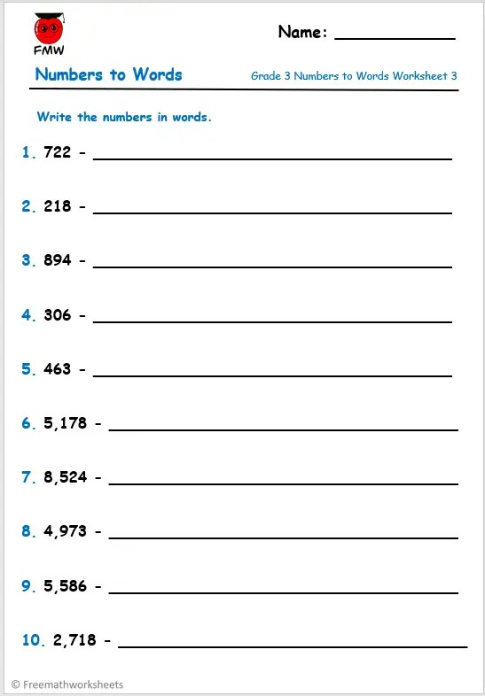 Free Writing Numbers Words Worksheet Grade Download Free Writing 