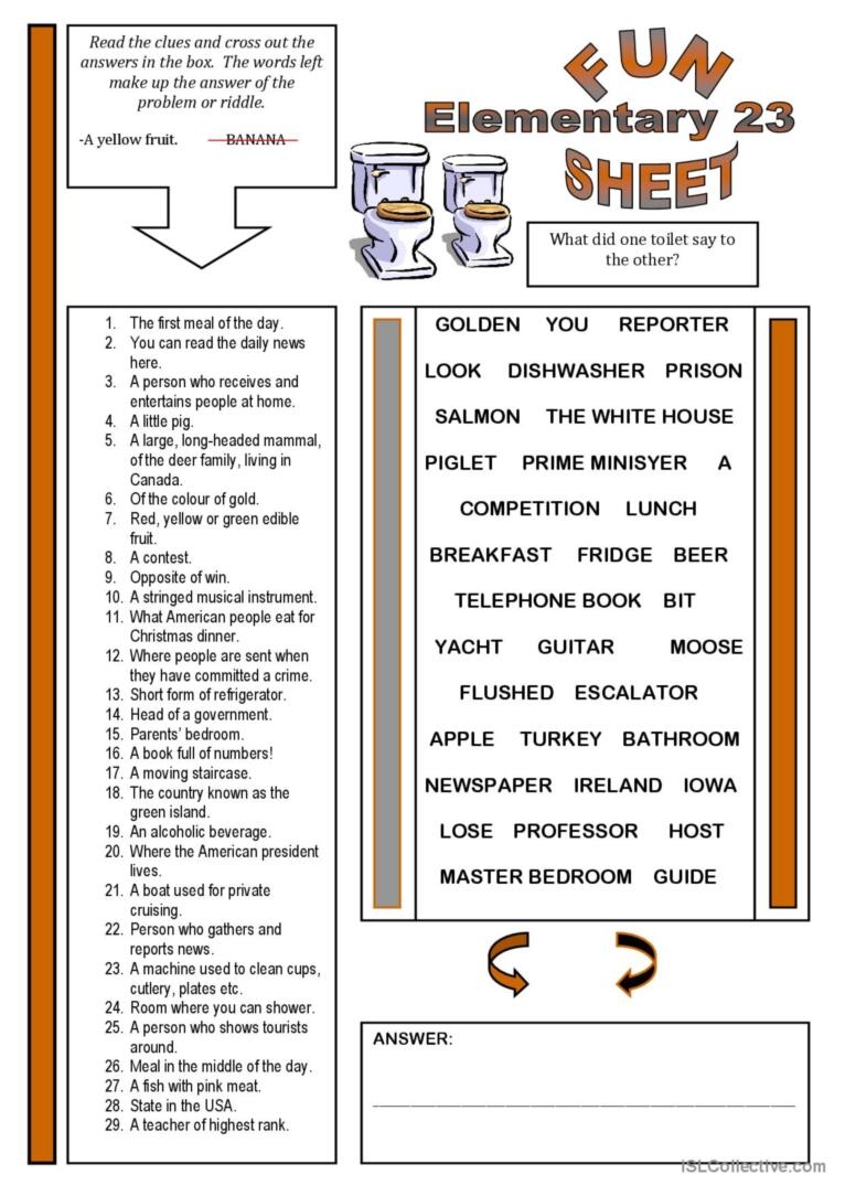 Fun Sheet Elementary 23 English ESL Worksheets Pdf Doc