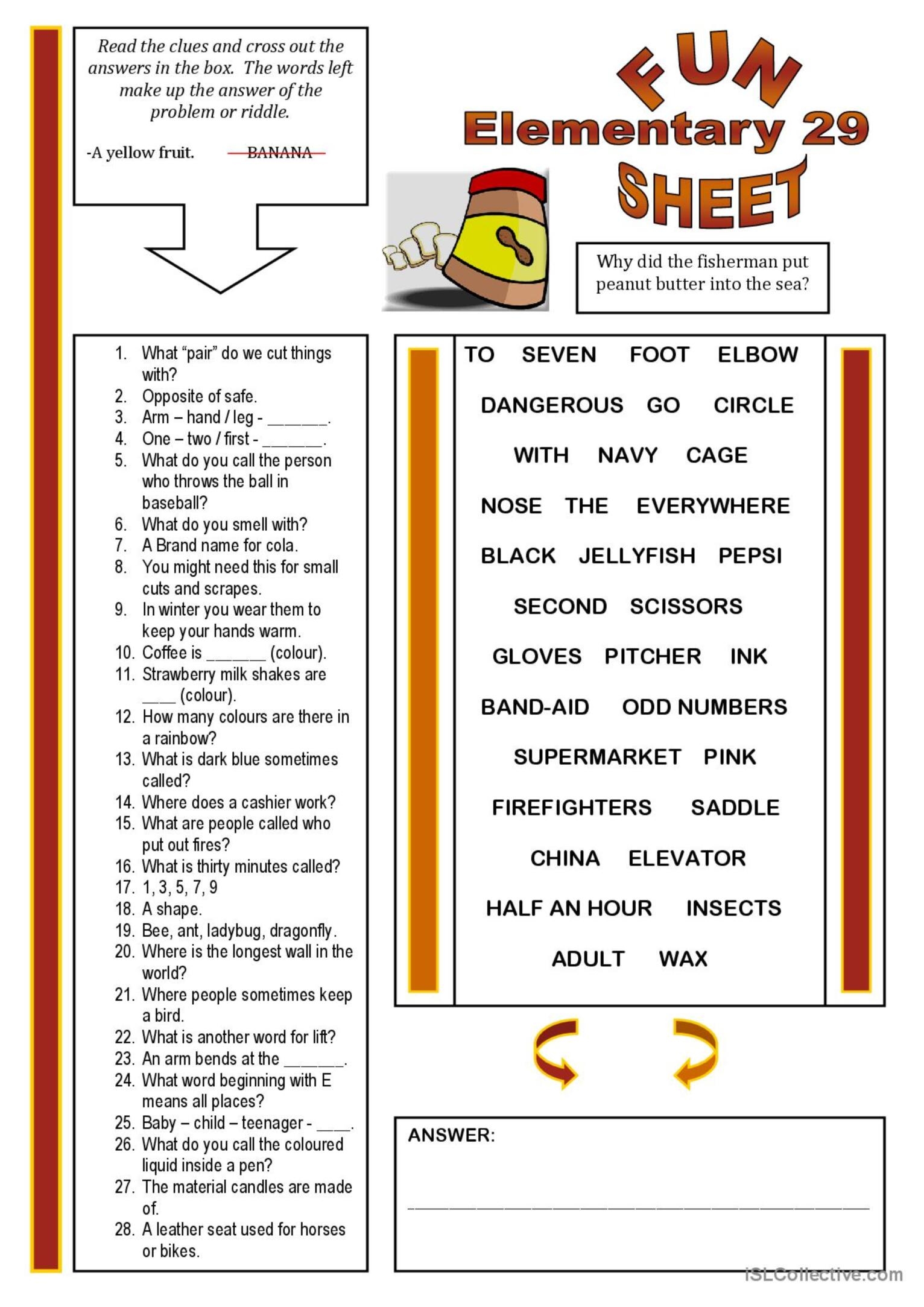 Fun Sheet Elementary 29 English ESL Worksheets Pdf Doc