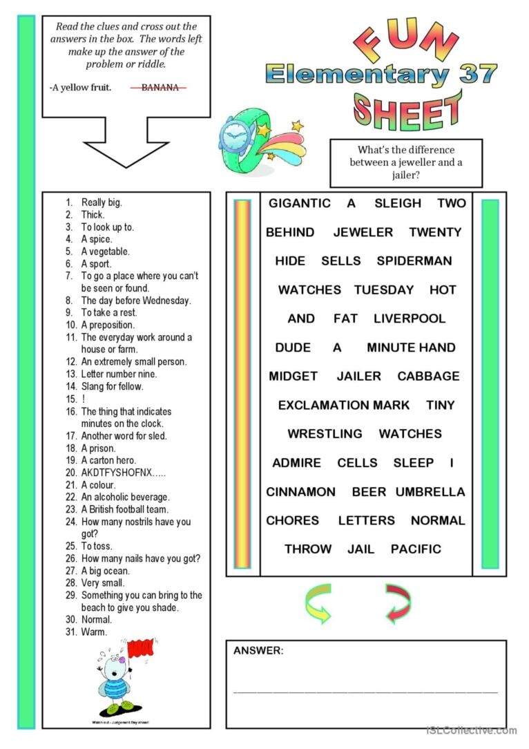 Fun Sheet Elementary 37 English ESL Worksheets Pdf Doc