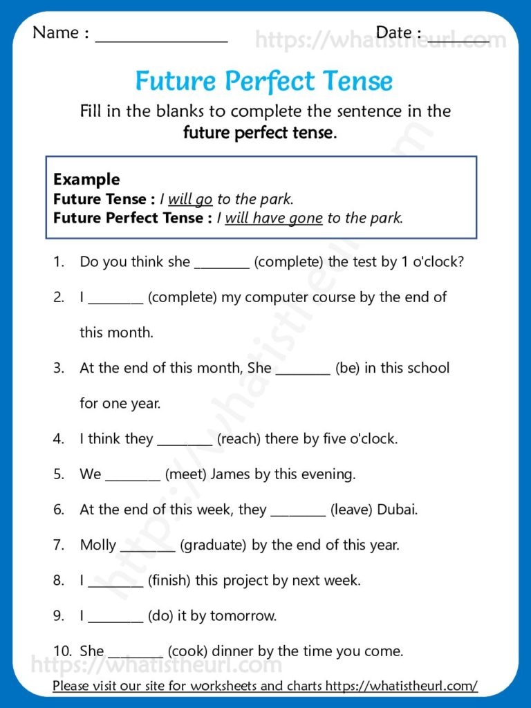 Future Perfect Tense Worksheet Grade 5 Exercise 1 Your Home Teacher