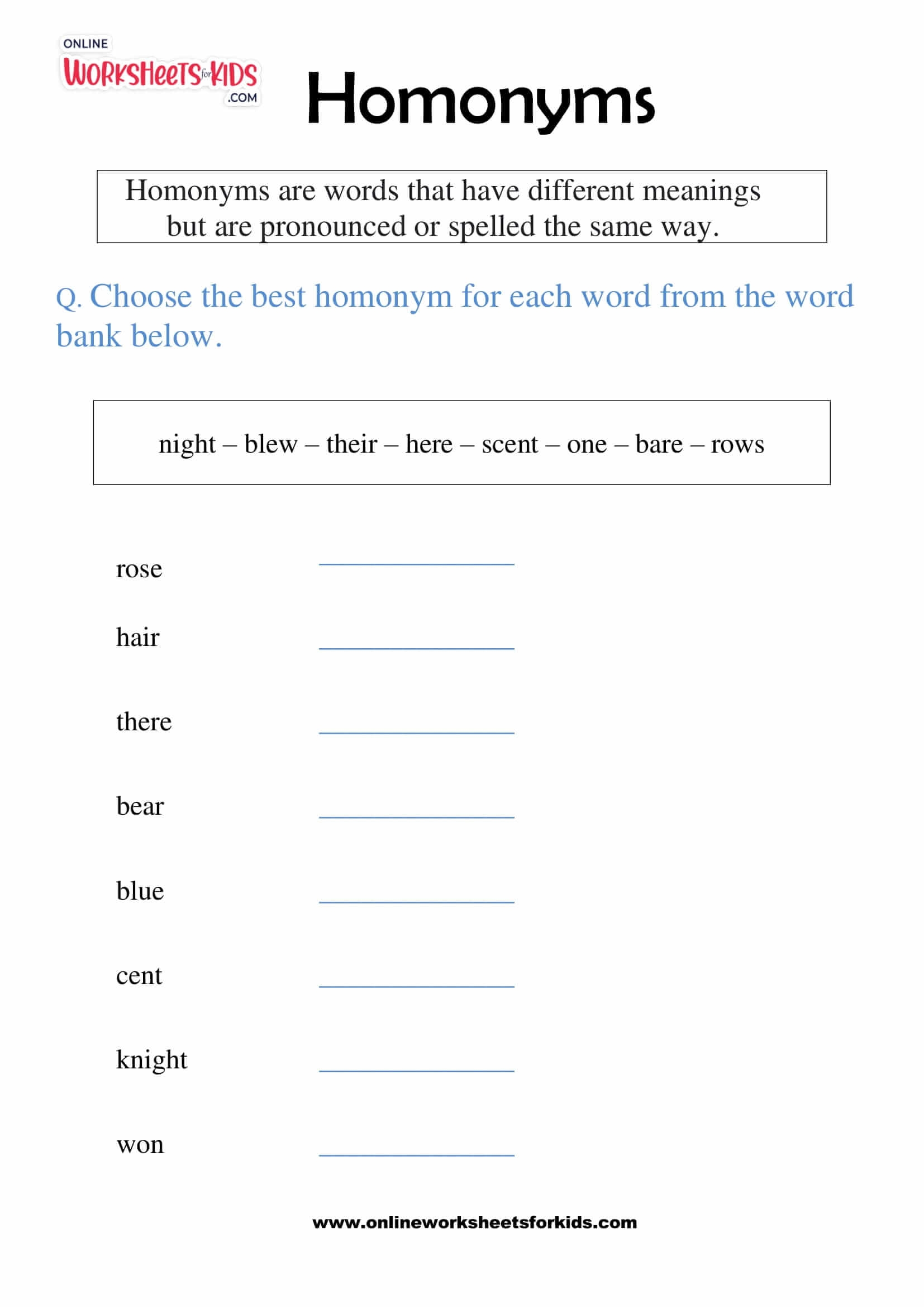 Grade 3 Homophones K5 Learning Worksheets Library