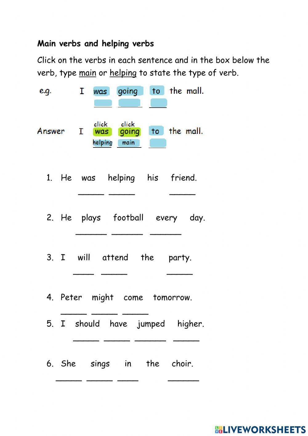 Grammar Practice Worksheet On Main Verbs And Helping Verbs Made 