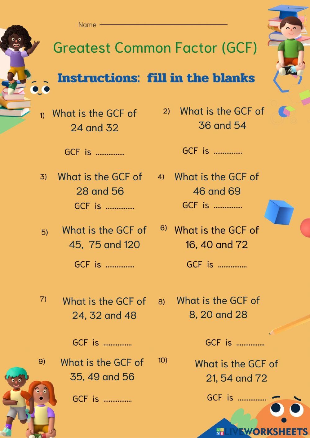 Greatest Common Factor GCF Worksheets Worksheets Library
