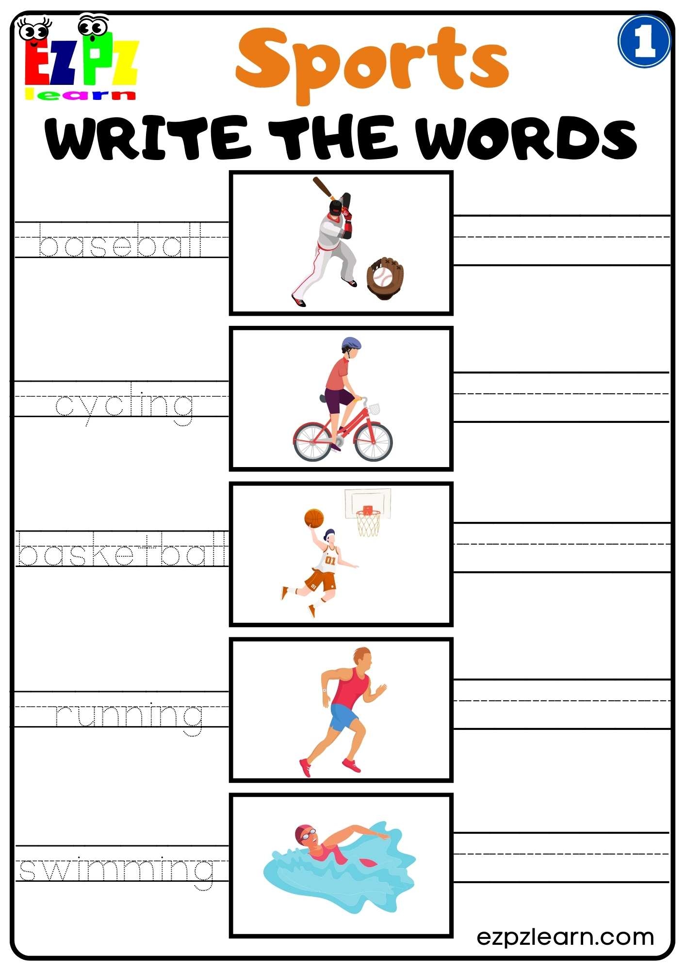 Group 1 Sports Write The Words Worksheet For K5 Kids And ESL 