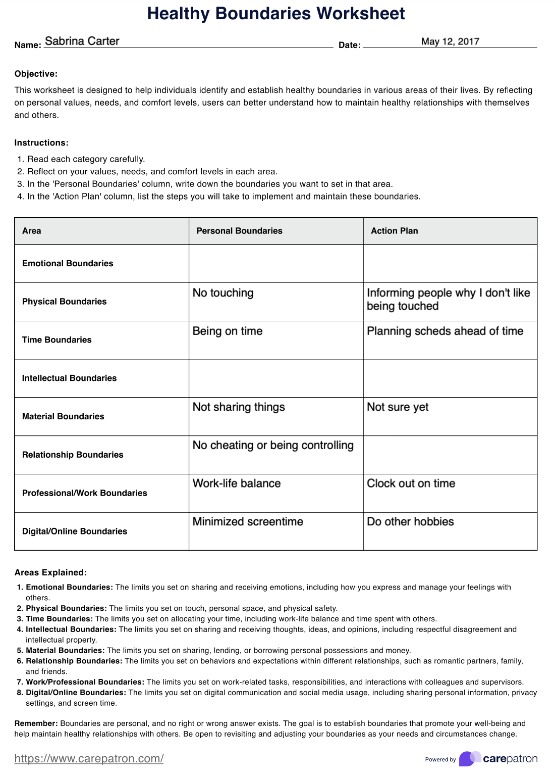 Healthy Boundaries Worksheet Example Free PDF Download Worksheets