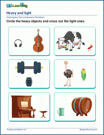 Heavy And Light Worksheets K5 Learning Worksheets Library