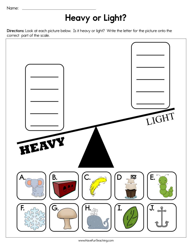 Heavy Or Light Worksheet Have Fun Teaching Worksheets Library