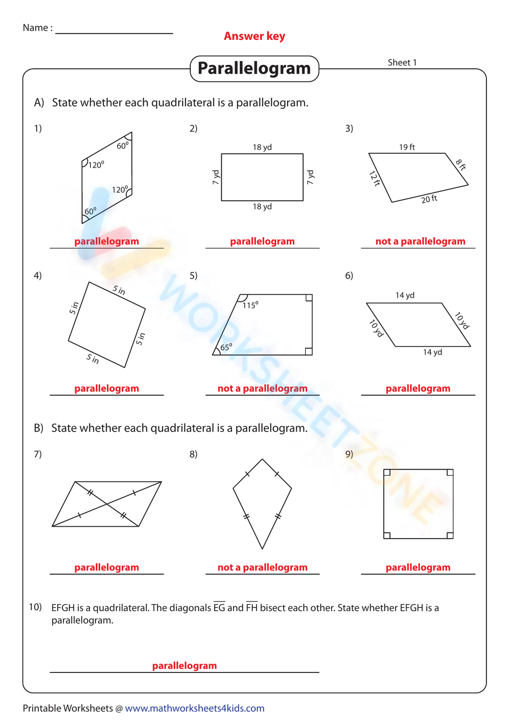 Identifying Parallelograms With Measures Worksheet Worksheets Library