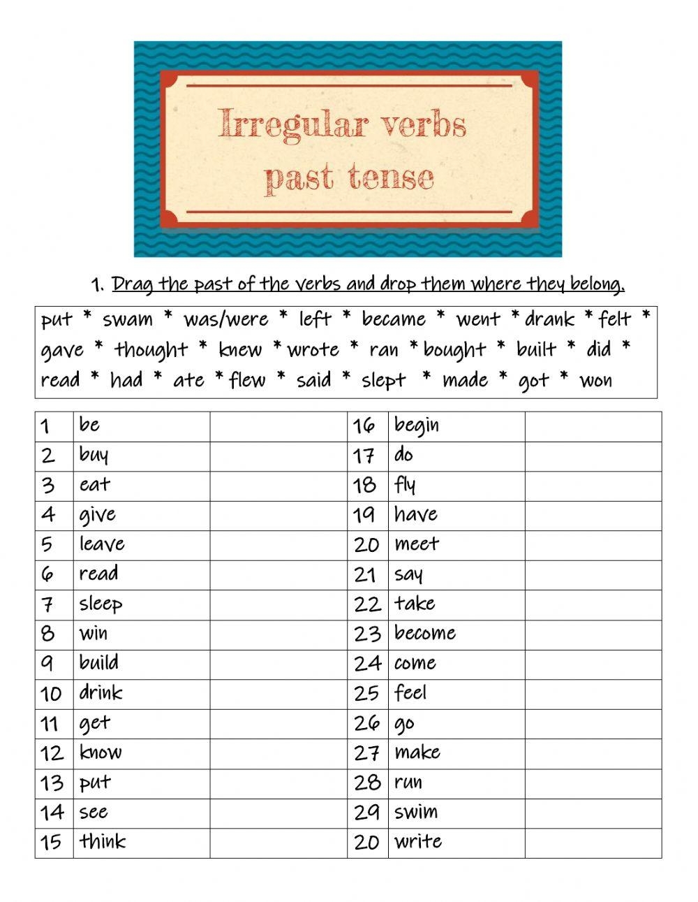 Irregular Verbs past Tense Worksheet Live Worksheets Worksheets 