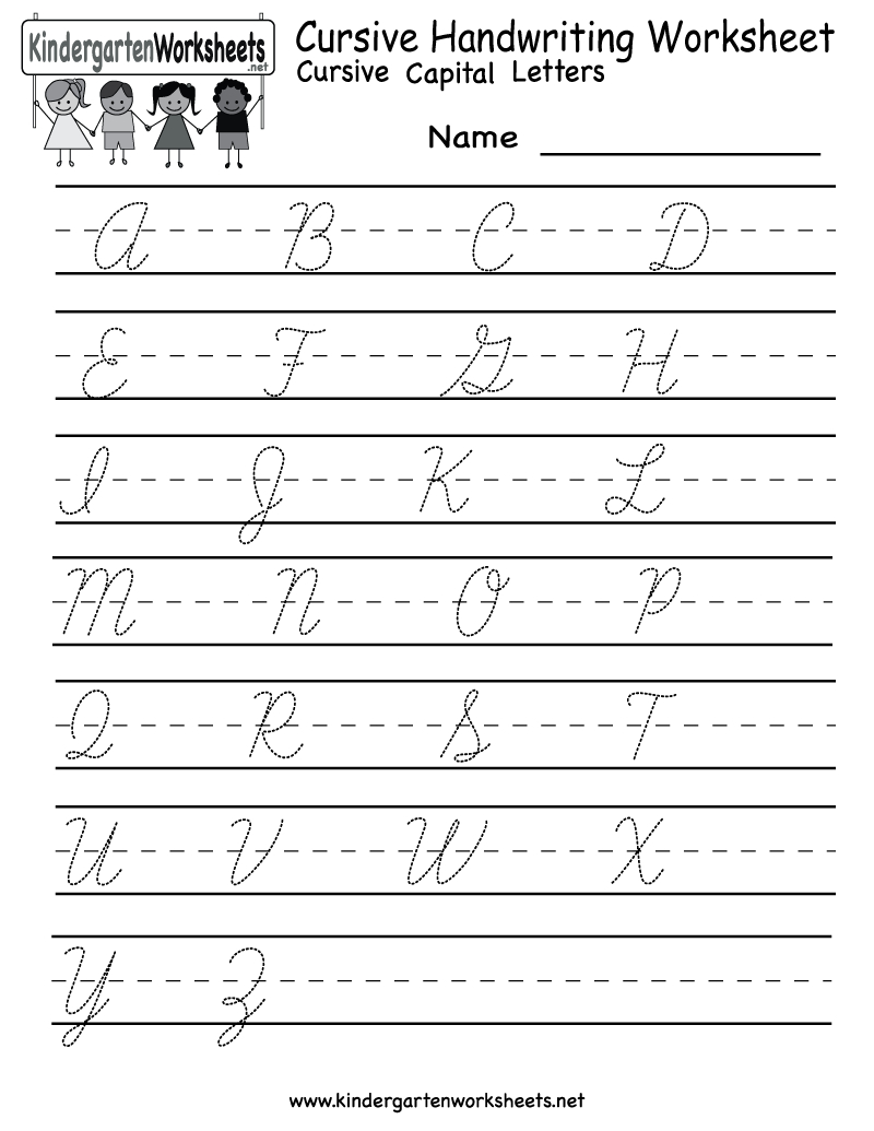 Kindergarten Cursive Handwriting Worksheet Printable Language Arts 